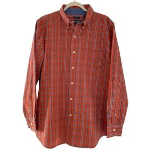 Chaps Men's Orange Plaid Long Sleeve Button-Down Dress Shirt L H013